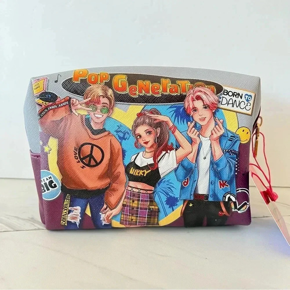 Nikky By Nicole Lee Cosmetic Pouch Bag Pop Generation Gray/Burgundy - Picture 4 of 9